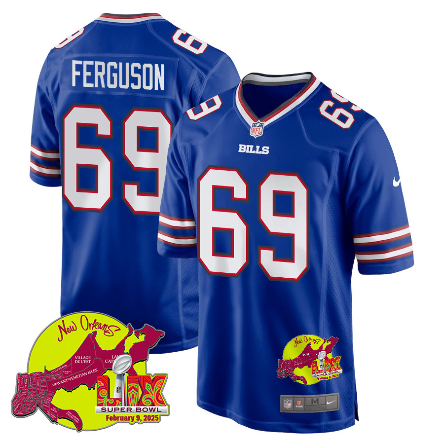 Reid Ferguson 69 Buffalo Bills Super Bowl LIX New Orleans Patch Game Men Jersey - Royal JS3459 nicesnker
