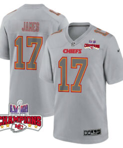 Richie James 17 Kansas City Chiefs Super Bowl LVIII Champions 4 Stars Patch Atmosphere Fashion Game Men Jersey - Gray JS5727 nicesnker