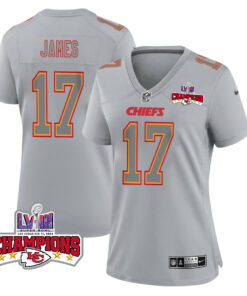 Richie James 17 Kansas City Chiefs Super Bowl LVIII Champions 4 Stars Patch Atmosphere Fashion Game Women Jersey - Gray JS6173 nicesnker