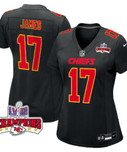 Richie James 17 Kansas City Chiefs Super Bowl LVIII Champions 4 Stars Patch Fashion Game Women Jersey - Carbon Black JS4820 nicesnker