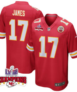 Richie James 17 Kansas City Chiefs Super Bowl LVIII Champions 4 Stars Patch Game Men Jersey - Red JS9977 nicesnker