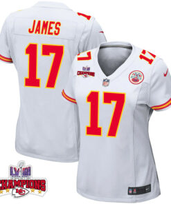 Richie James 17 Kansas City Chiefs Super Bowl LVIII Champions 4 Stars Patch Game Women Jersey - White JS7285 nicesnker