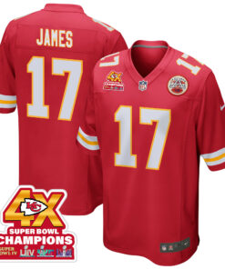 Richie James 17 Kansas City Chiefs Super Bowl LVIII Champions 4X Game Men Jersey - Red JS3889 nicesnker