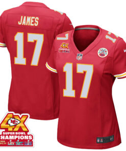 Richie James 17 Kansas City Chiefs Super Bowl LVIII Champions 4X Game Women Jersey - Red JS4140 nicesnker