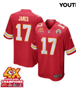 Richie James 17 Kansas City Chiefs Super Bowl LVIII Champions 4X Game YOUTH Jersey - Red JS6436 nicesnker