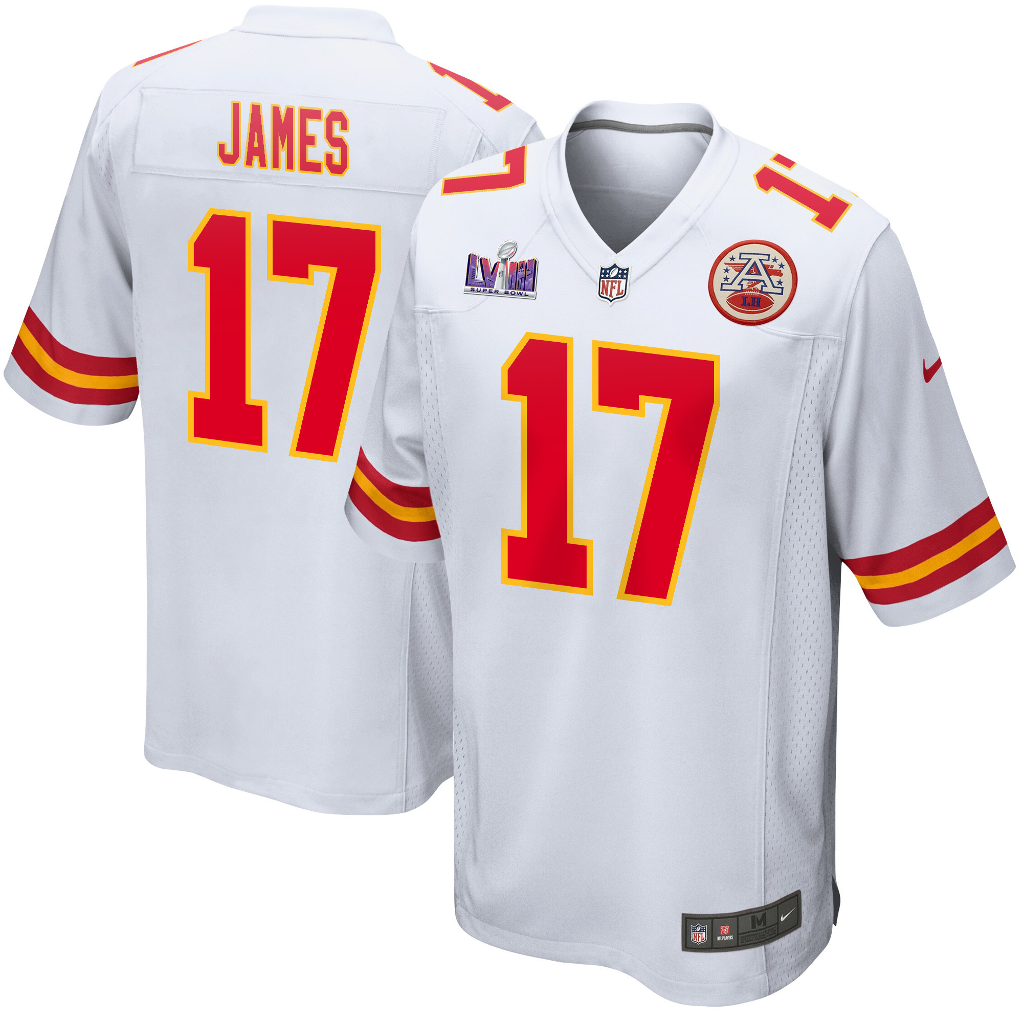 Richie James 17 Kansas City Chiefs Super Bowl LVIII Patch Game Men Jersey - White JS4121 nicesnker