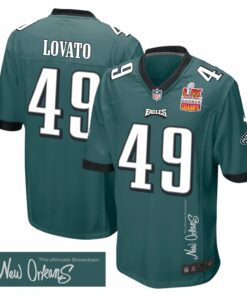 Rick Lovato 49 Philadelphia Eagles Super Bowl LIX Champions Patch 'New Orleans - The Ultimate Showdown' EMBROIDERED Game Men Jersey - Midnight Green JS1175 nicesnker