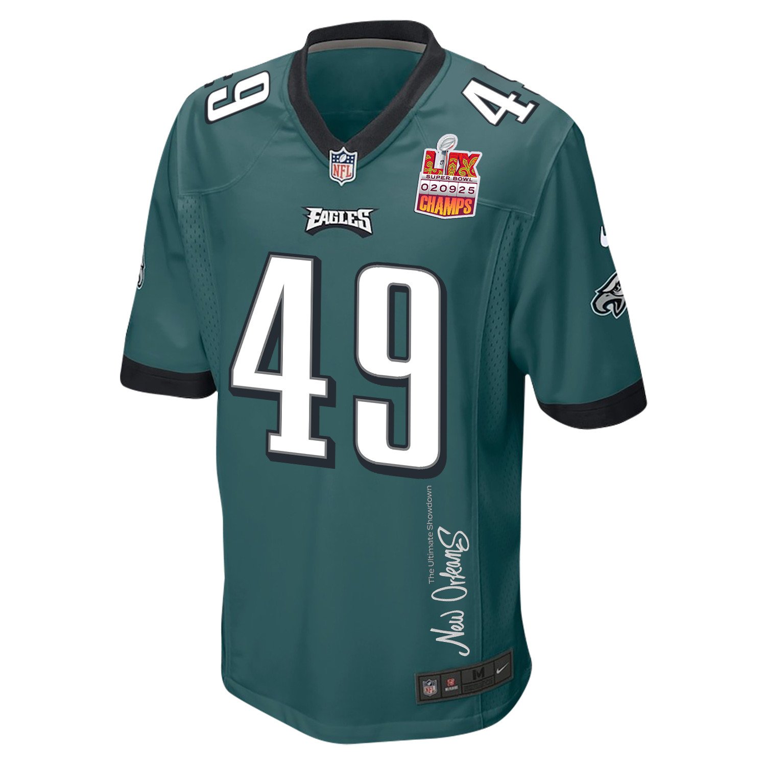 Rick Lovato 49 Philadelphia Eagles Super Bowl LIX Champions Patch 'New Orleans - The Ultimate Showdown' EMBROIDERED Game Men Jersey - Midnight Green JS1175 nicesnker - Image 3
