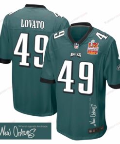 Rick Lovato 49 Philadelphia Eagles Super Bowl LIX Champions Patch 'New Orleans - Where Legends Are Made' EMBROIDERED Game Men Jersey - Midnight Green JS6097 nicesnker