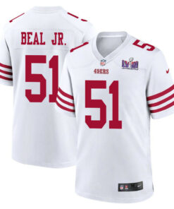 Robert Beal Jr. 51 San Francisco 49ers Super Bowl LVIII Patch Game Men Jersey - White JS4780 nicesnker