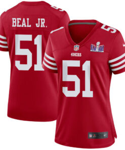 Robert Beal Jr. 51 San Francisco 49ers Super Bowl LVIII Patch Game Women Jersey - Scarlet JS8722 nicesnker