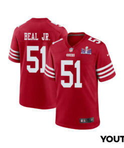 Robert Beal Jr. 51 San Francisco 49ers Super Bowl LVIII Patch Game YOUTH Jersey - Scarlet JS6062 nicesnker