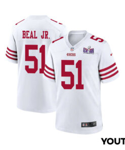 Robert Beal Jr. 51 San Francisco 49ers Super Bowl LVIII Patch Game YOUTH Jersey - White JS6502 nicesnker