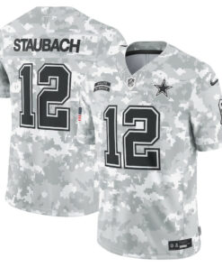 Roger Staubach 12 Dallas Cowboys 2024 Salute to Service Retired Player Limited Men Jersey - Arctic Camo JS8057 nicesnker