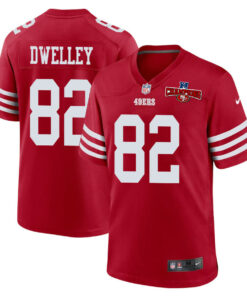 Ross Dwelley 82 San Francisco 49ers NFC Champions Patch Game Men Jersey - Scarlet JS9272 nicesnker
