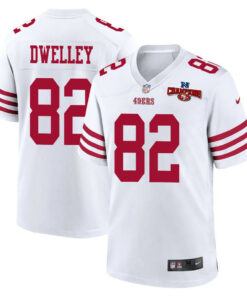 Ross Dwelley 82 San Francisco 49ers NFC Champions Patch Game Men Jersey - White JS2107 nicesnker