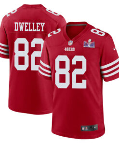 Ross Dwelley 82 San Francisco 49ers Super Bowl LVIII Patch Game Men Jersey - Scarlet JS9613 nicesnker