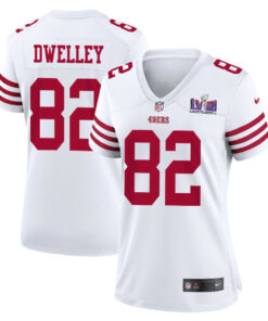 Ross Dwelley 82 San Francisco 49ers Super Bowl LVIII Patch Game Women Jersey - White JS1378 nicesnker