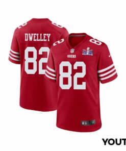 Ross Dwelley 82 San Francisco 49ers Super Bowl LVIII Patch Game YOUTH Jersey - Scarlet JS5285 nicesnker