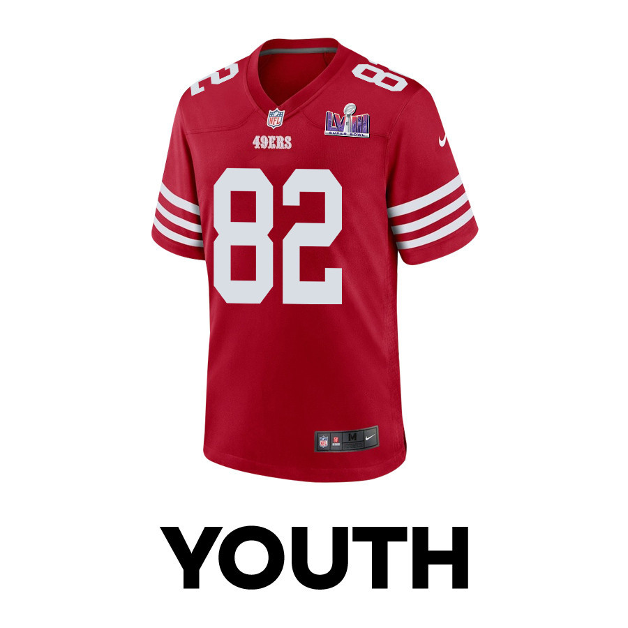 Ross Dwelley 82 San Francisco 49ers Super Bowl LVIII Patch Game YOUTH Jersey - Scarlet JS5285 nicesnker - Image 2