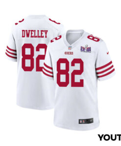 Ross Dwelley 82 San Francisco 49ers Super Bowl LVIII Patch Game YOUTH Jersey - White JS4214 nicesnker