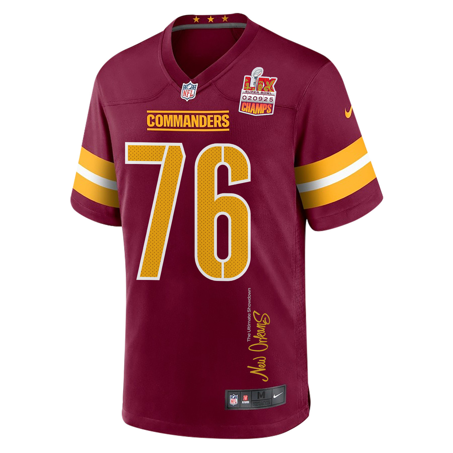 Sam Cosmi 76 Washington Commanders Super Bowl LIX Champions Patch 'New Orleans - The Ultimate Showdown' EMBROIDERED Game Men Jersey - Burgundy JS6418 nicesnker - Image 3