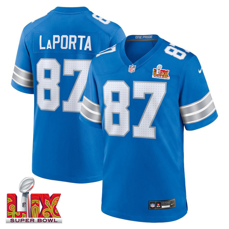 Sam LaPorta #87 Detroit Lions Super Bowl LIX Jersey - Men's - Blue JS2379 nicesnker