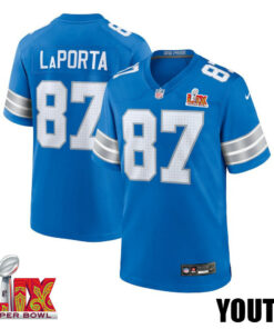 Sam LaPorta #87 Detroit Lions Super Bowl LIX YOUTH Jersey - Blue JS3264 nicesnker