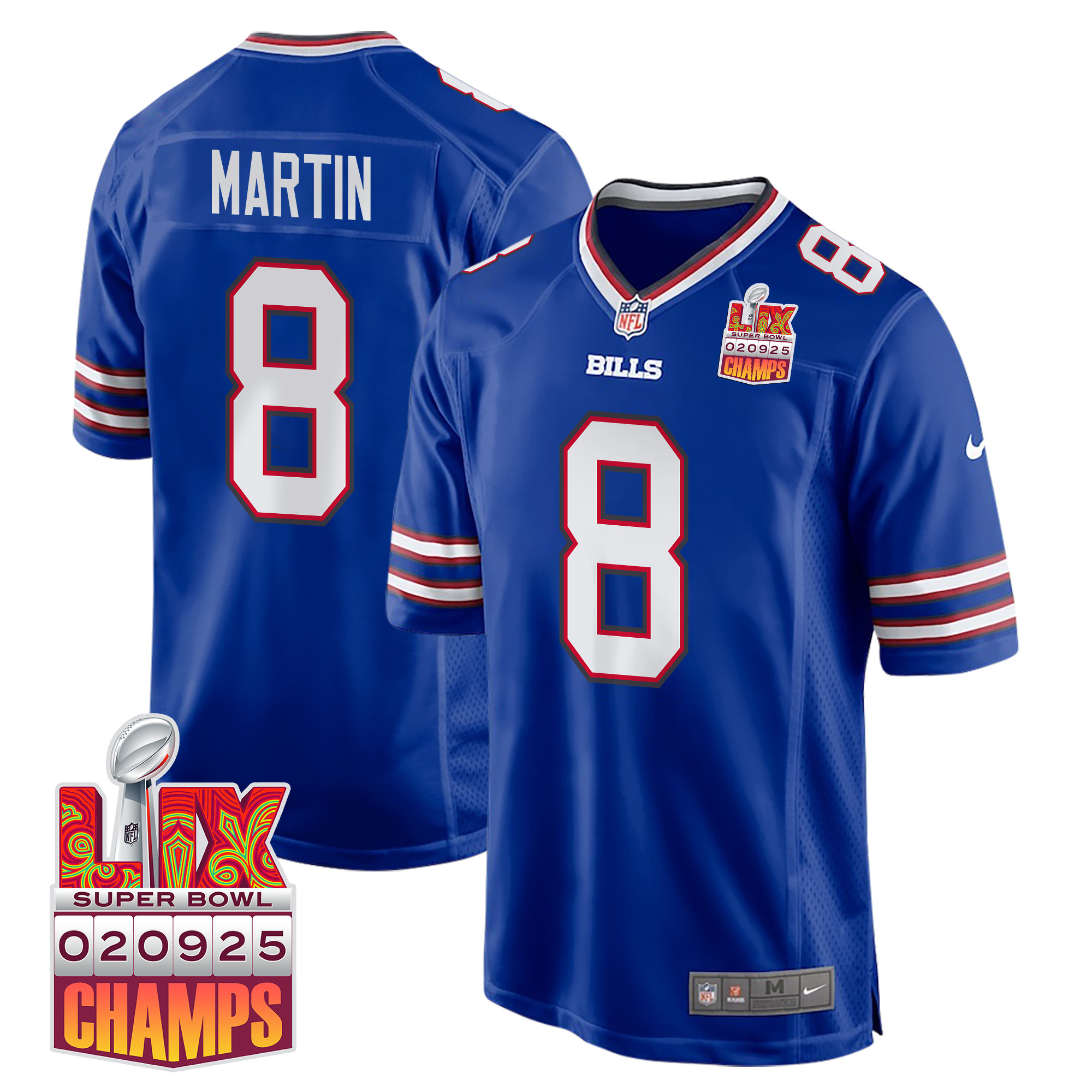 Sam Martin 8 Buffalo Bills Super Bowl LIX Champions Patch Game Men Jersey - Royal JS6781 nicesnker