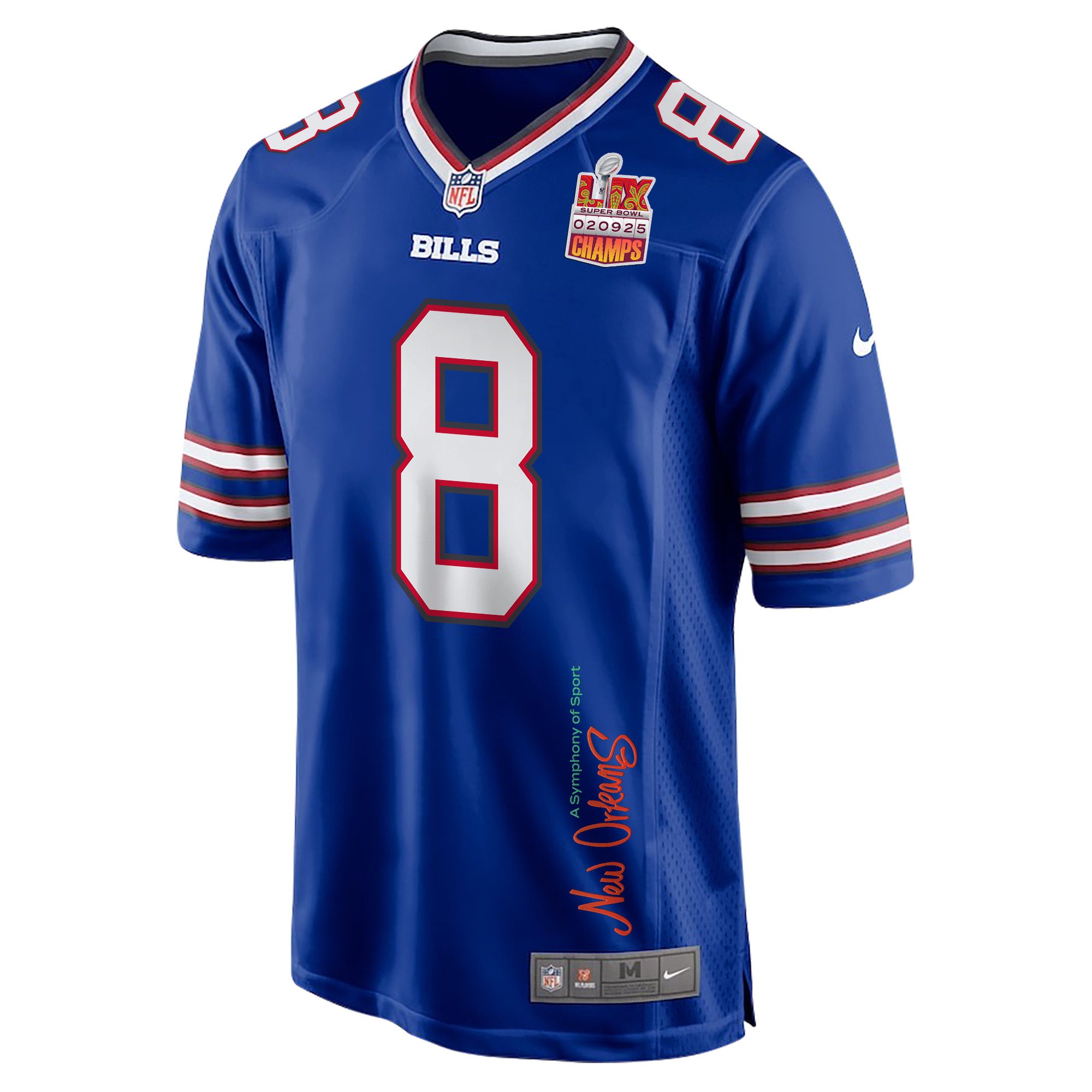 Sam Martin 8 Buffalo Bills Super Bowl LIX Champions Patch 'New Orleans - A Symphony of Sport' EMBROIDERED Game Men Jersey - Royal JS9272 nicesnker - Image 3