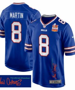 Sam Martin 8 Buffalo Bills Super Bowl LIX Champions Patch 'New Orleans - The Ultimate Showdown' EMBROIDERED Game Men Jersey - Royal JS3127 nicesnker