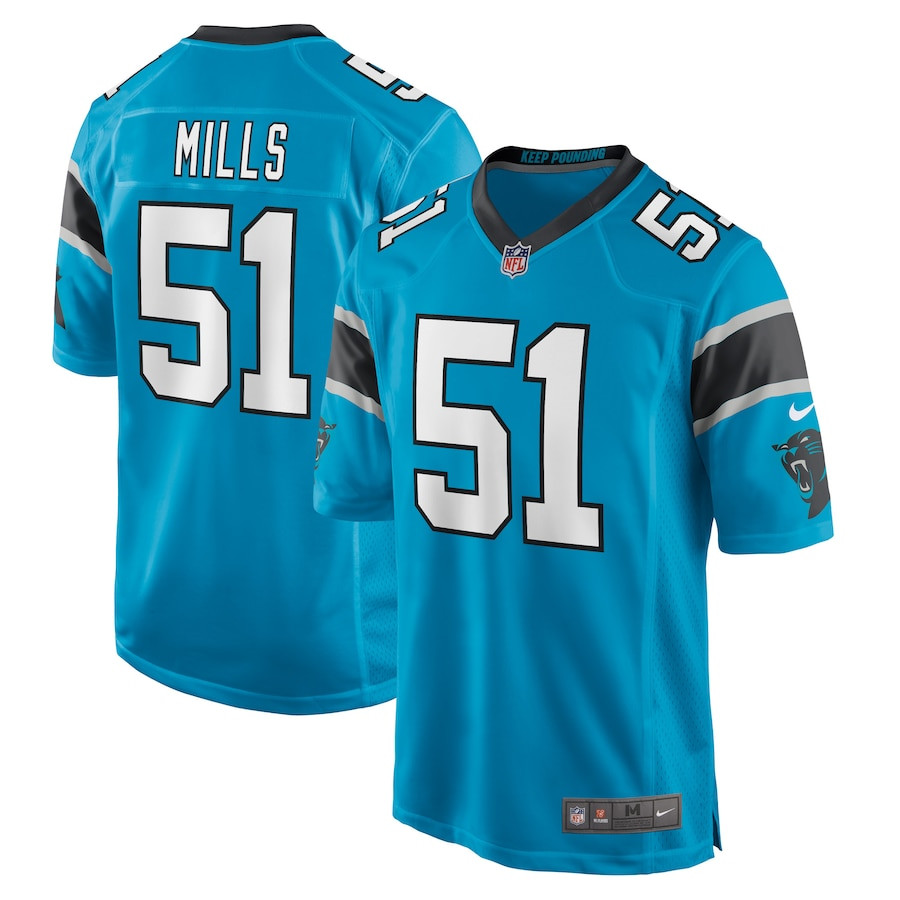 Sam Mills 51 Carolina Panthers Men Retired Jersey - Blue JS6683 nicesnker