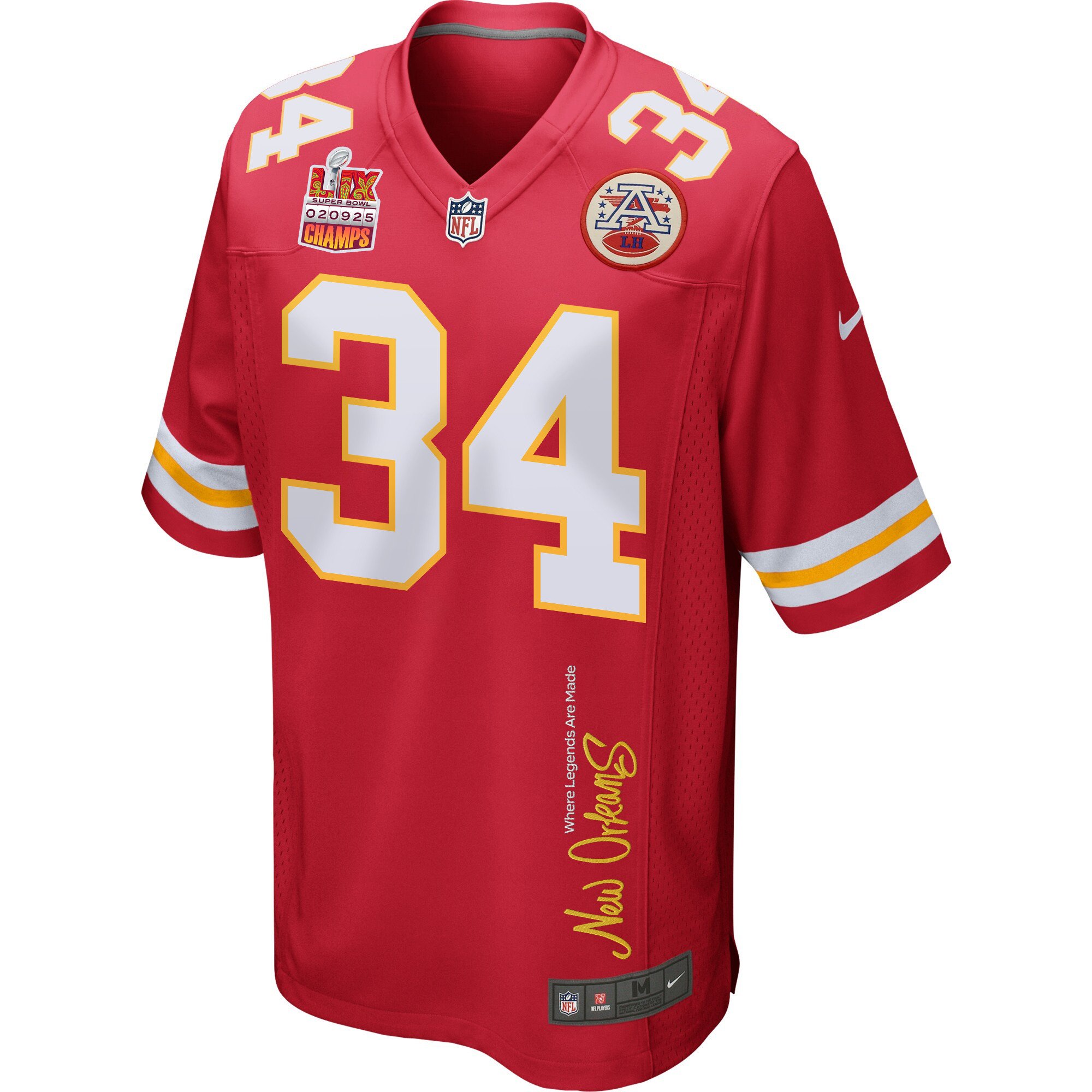 Samaje Perine 34 Kansas City Chiefs Super Bowl LIX Champions Patch 'New Orleans - Where Legends Are Made' EMBROIDERED Game Men Jersey - Red JS6552 nicesnker - Image 3
