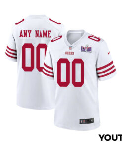 San Francisco 49ers Super Bowl LVIII Patch Game YOUTH Custom Jersey - White JS3080 nicesnker