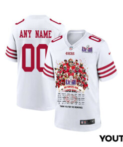 San Francisco 49ers Super Bowl LVIII Thanks For Memories Game Custom YOUTH Jersey - White JS9519 nicesnker