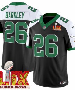 Saquon Barkley 26 Philadelphia Eagles Kelly Green Super Bowl Champions LIX Patch Vapor Limited Jersey - Black Alternate JS3723 nicesnker