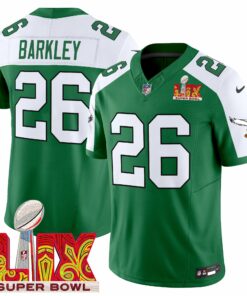 Saquon Barkley 26 Philadelphia Eagles Kelly Green Super Bowl Champions LIX Patch Vapor Limited Jersey - Kelly Alternate JS3588 nicesnker