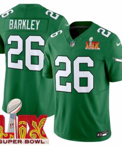 Saquon Barkley 26 Philadelphia Eagles Kelly Green Super Bowl Champions LIX Patch Vapor Limited Jersey - Kelly Green JS7926 nicesnker