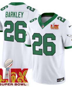 Saquon Barkley 26 Philadelphia Eagles Kelly Green Super Bowl Champions LIX Patch Vapor Limited Jersey - White JS4353 nicesnker