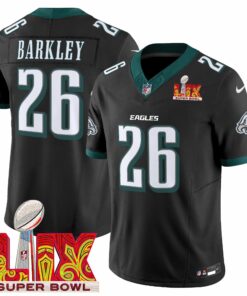 Saquon Barkley 26 Philadelphia Eagles Super Bowl Champions LIX Patch Vapor Limited Jersey - Black JS1324 nicesnker