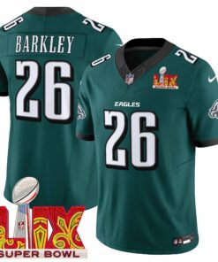 Saquon Barkley 26 Philadelphia Eagles Super Bowl Champions LIX Patch Vapor Limited Jersey - Midnight Green JS5734 nicesnker