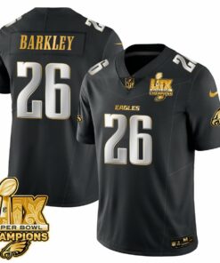 Saquon Barkley 26 Philadelphia Eagles Super Bowl LIX Champions Gold Vapor Limited Jersey - Black Gold JS7509 nicesnker