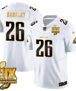 Saquon Barkley 26 Philadelphia Eagles Super Bowl LIX Champions Gold Vapor Limited Jersey - White Gold JS5813 nicesnker