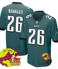 Saquon Barkley 26 Philadelphia Eagles Super Bowl LIX New Orleans Patch Game Men Jersey - Midnight Green JS4243 nicesnker