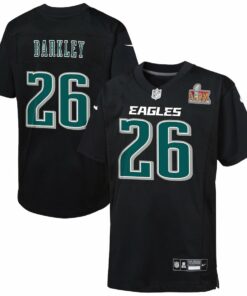 Saquon Barkley 26 Philadelphia Eagles Youth Super Bowl LIX Patch Fashion Game Player Jersey - Carbon Black JS5277 nicesnker