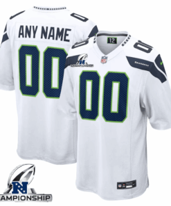 Seattle Seahawks AFC Championship Patch Game Men Custom Jersey - White JS7602 nicesnker
