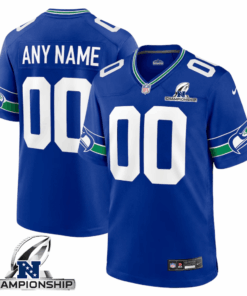 Seattle Seahawks AFC Championship Patch Throwback Game Men Custom Jersey - Royal JS9868 nicesnker