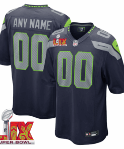 Seattle Seahawks Super Bowl LIX Patch Game Men Custom Jersey - College Navy JS7852 nicesnker