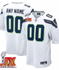 Seattle Seahawks Super Bowl LIX Patch Game Men Custom Jersey - White JS4449 nicesnker