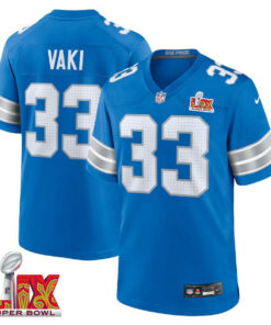 Sione Vaki #33 Detroit Lions Super Bowl LIX Jersey - Men's - Blue JS4238 nicesnker